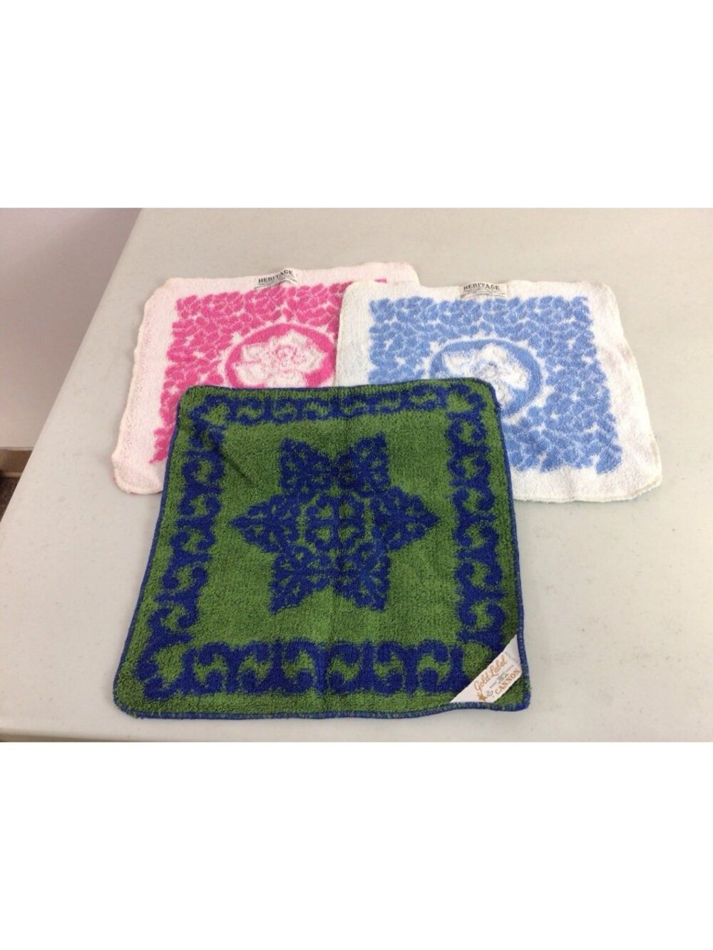 Vintage Washcloths Floral Print Mid Century Retro 70s Lot of 3